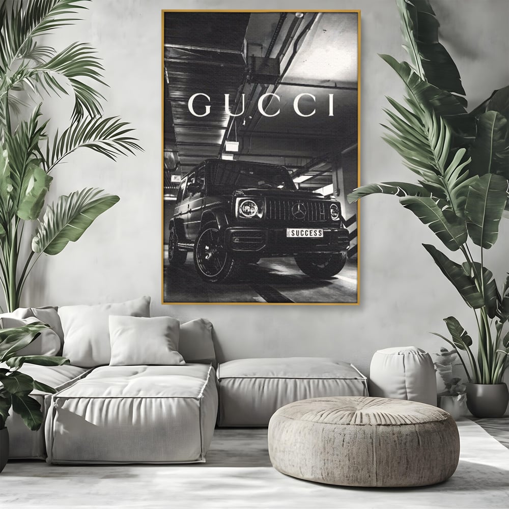 Tablou Canvas Premium, LuxCanva® A1124, Gucci , Mercedes, Succes, Alb, Negru