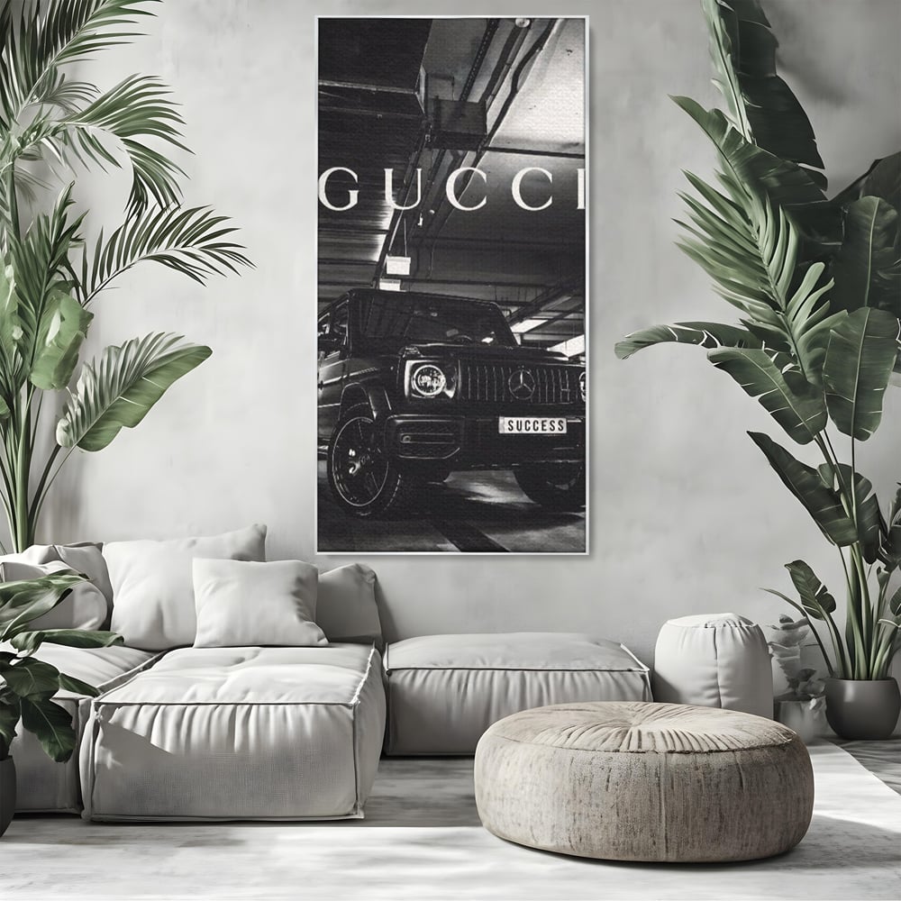 Tablou Canvas Premium, LuxCanva® A1124, Gucci , Mercedes, Succes, Alb, Negru
