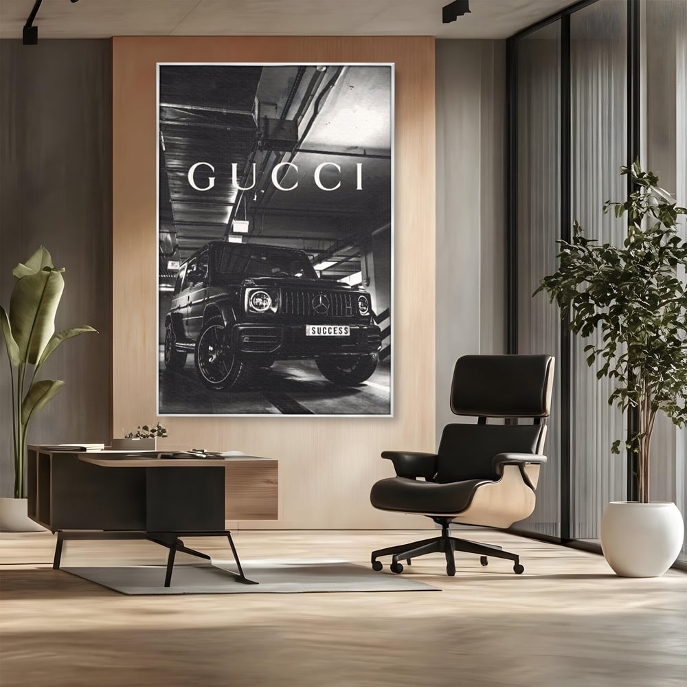 Tablou Canvas Premium, LuxCanva® A1124, Gucci , Mercedes, Succes, Alb, Negru