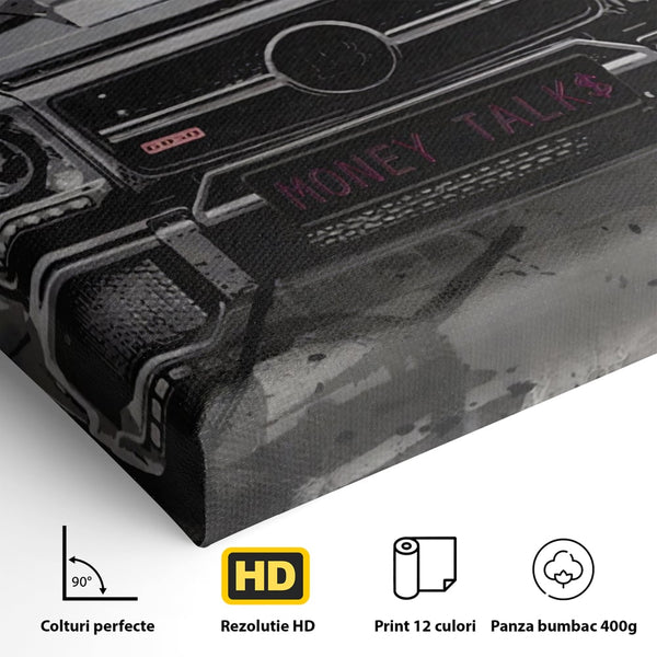 Tablou Canvas Premium LuxCanva® A1125, Money Talk , Mercedes, Succes, Alb, Negru