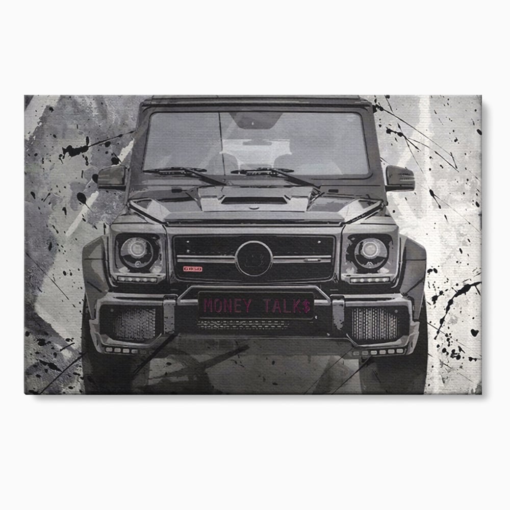 Leinwand Kunst Leinwand Premium LuxCanva® A1125, Money Talk , Mercedes, Erfolg, Weiß, Schwarz