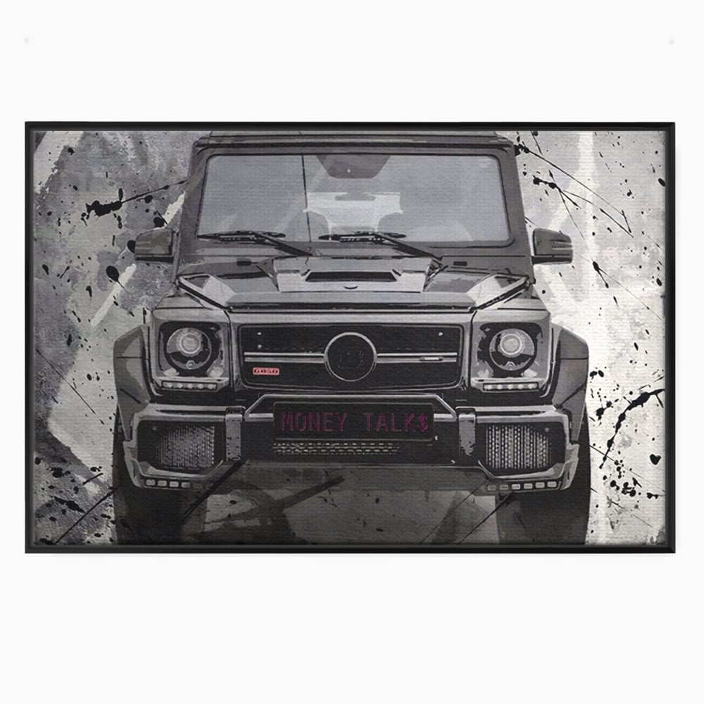 Leinwand Kunst Leinwand Premium LuxCanva® A1125, Money Talk , Mercedes, Erfolg, Weiß, Schwarz
