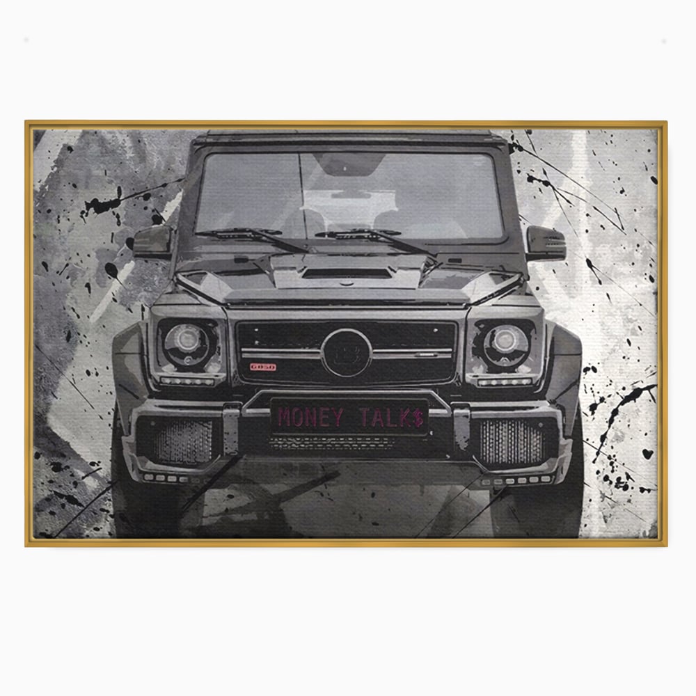 Leinwand Kunst Leinwand Premium LuxCanva® A1125, Money Talk , Mercedes, Erfolg, Weiß, Schwarz