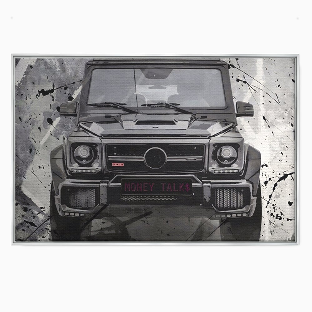 Leinwand Kunst Leinwand Premium LuxCanva® A1125, Money Talk , Mercedes, Erfolg, Weiß, Schwarz