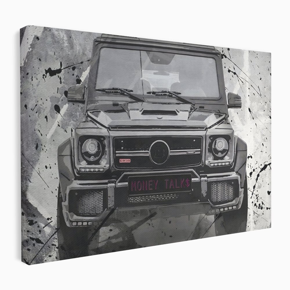Tablou Canvas Premium LuxCanva® A1125, Money Talk , Mercedes, Succes, Alb, Negru