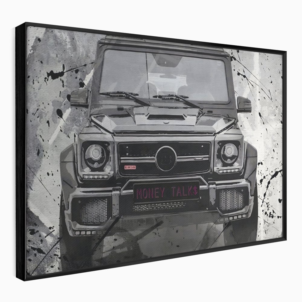 Leinwand Kunst Leinwand Premium LuxCanva® A1125, Money Talk , Mercedes, Erfolg, Weiß, Schwarz