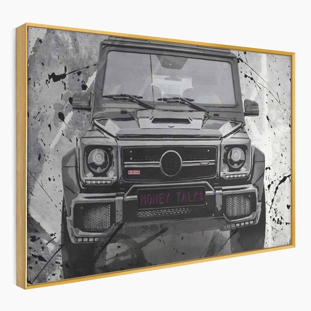 Leinwand Kunst Leinwand Premium LuxCanva® A1125, Money Talk , Mercedes, Erfolg, Weiß, Schwarz