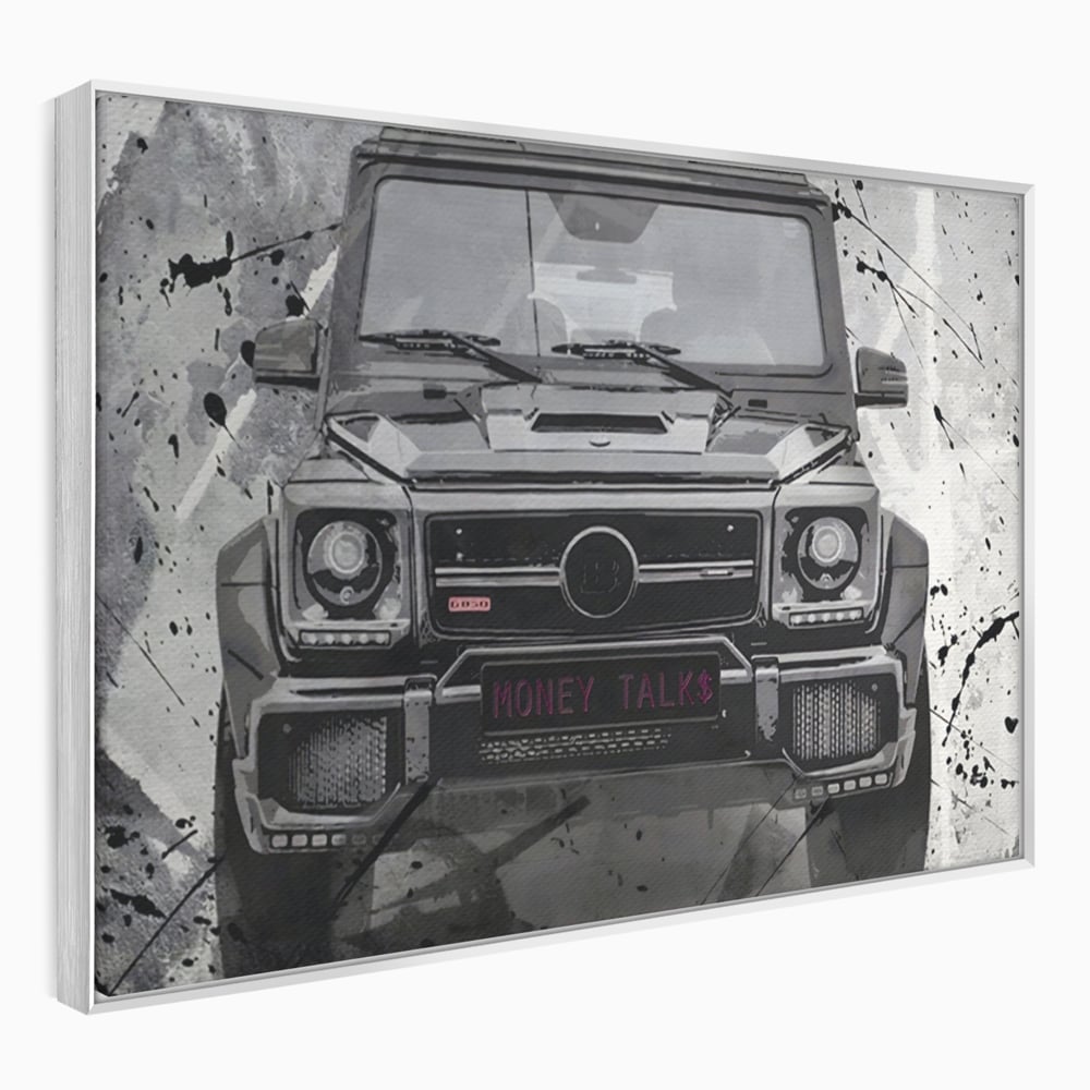 Leinwand Kunst Leinwand Premium LuxCanva® A1125, Money Talk , Mercedes, Erfolg, Weiß, Schwarz