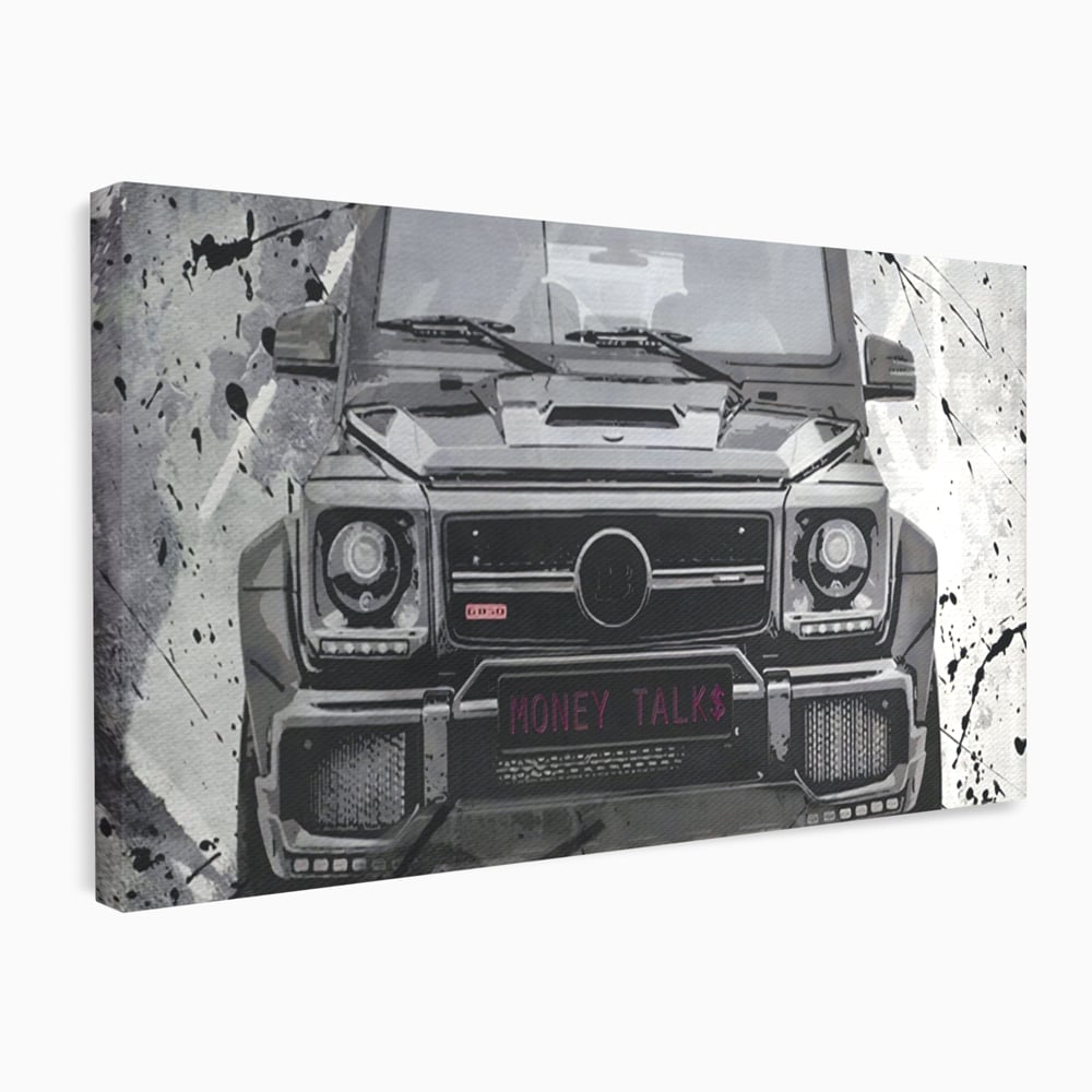 Leinwand Kunst Leinwand Premium LuxCanva® A1125, Money Talk , Mercedes, Erfolg, Weiß, Schwarz