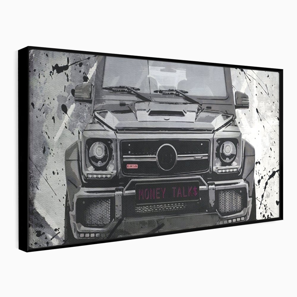 Leinwand Kunst Leinwand Premium LuxCanva® A1125, Money Talk , Mercedes, Erfolg, Weiß, Schwarz