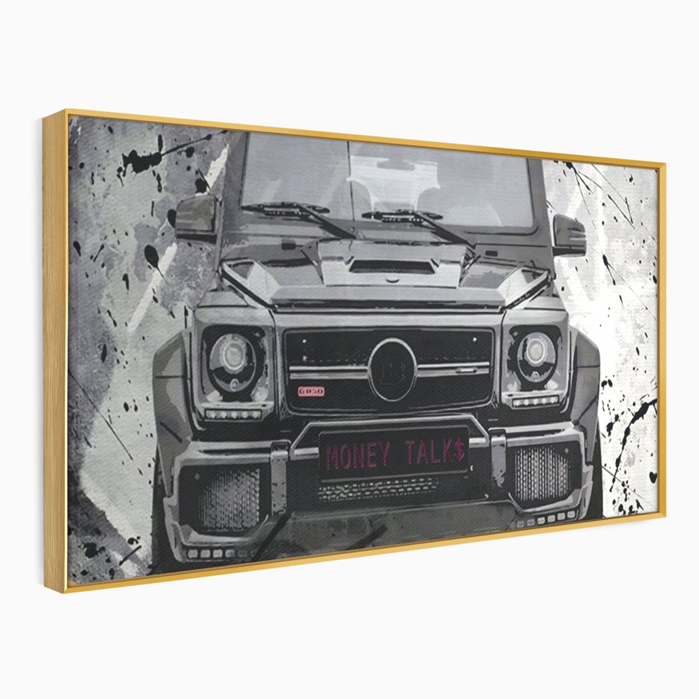 Leinwand Kunst Leinwand Premium LuxCanva® A1125, Money Talk , Mercedes, Erfolg, Weiß, Schwarz