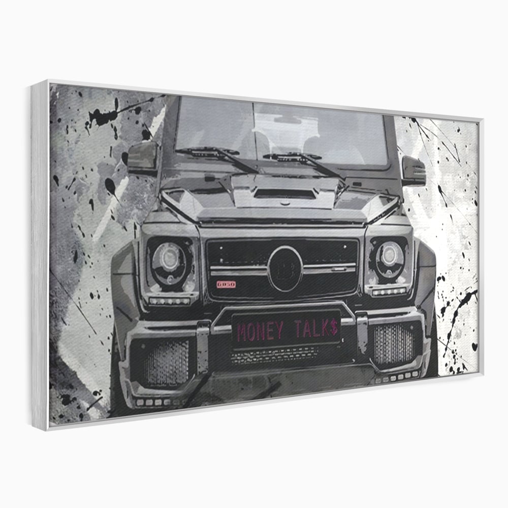 Leinwand Kunst Leinwand Premium LuxCanva® A1125, Money Talk , Mercedes, Erfolg, Weiß, Schwarz
