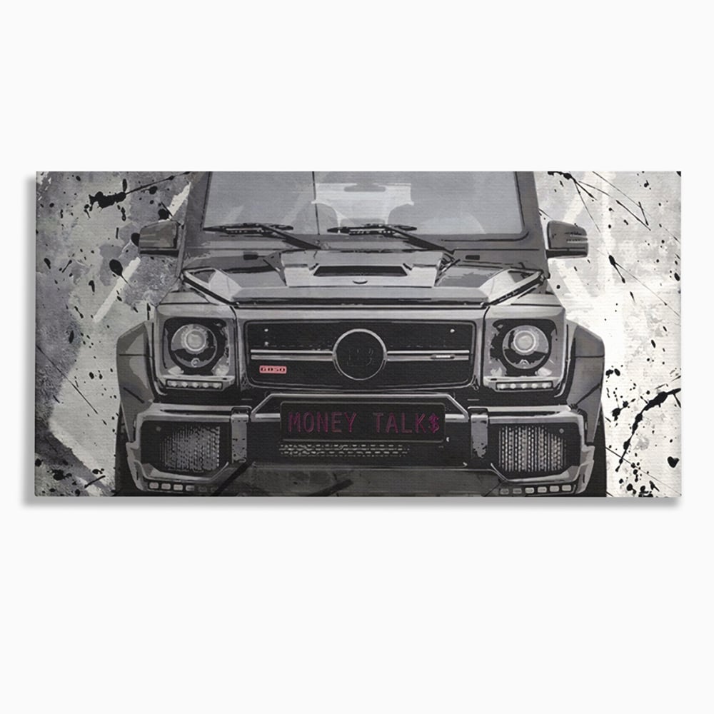 Leinwand Kunst Leinwand Premium LuxCanva® A1125, Money Talk , Mercedes, Erfolg, Weiß, Schwarz