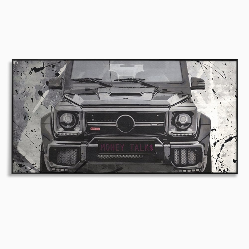 Leinwand Kunst Leinwand Premium LuxCanva® A1125, Money Talk , Mercedes, Erfolg, Weiß, Schwarz
