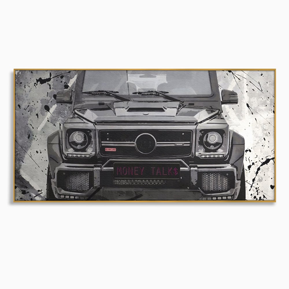 Leinwand Kunst Leinwand Premium LuxCanva® A1125, Money Talk , Mercedes, Erfolg, Weiß, Schwarz
