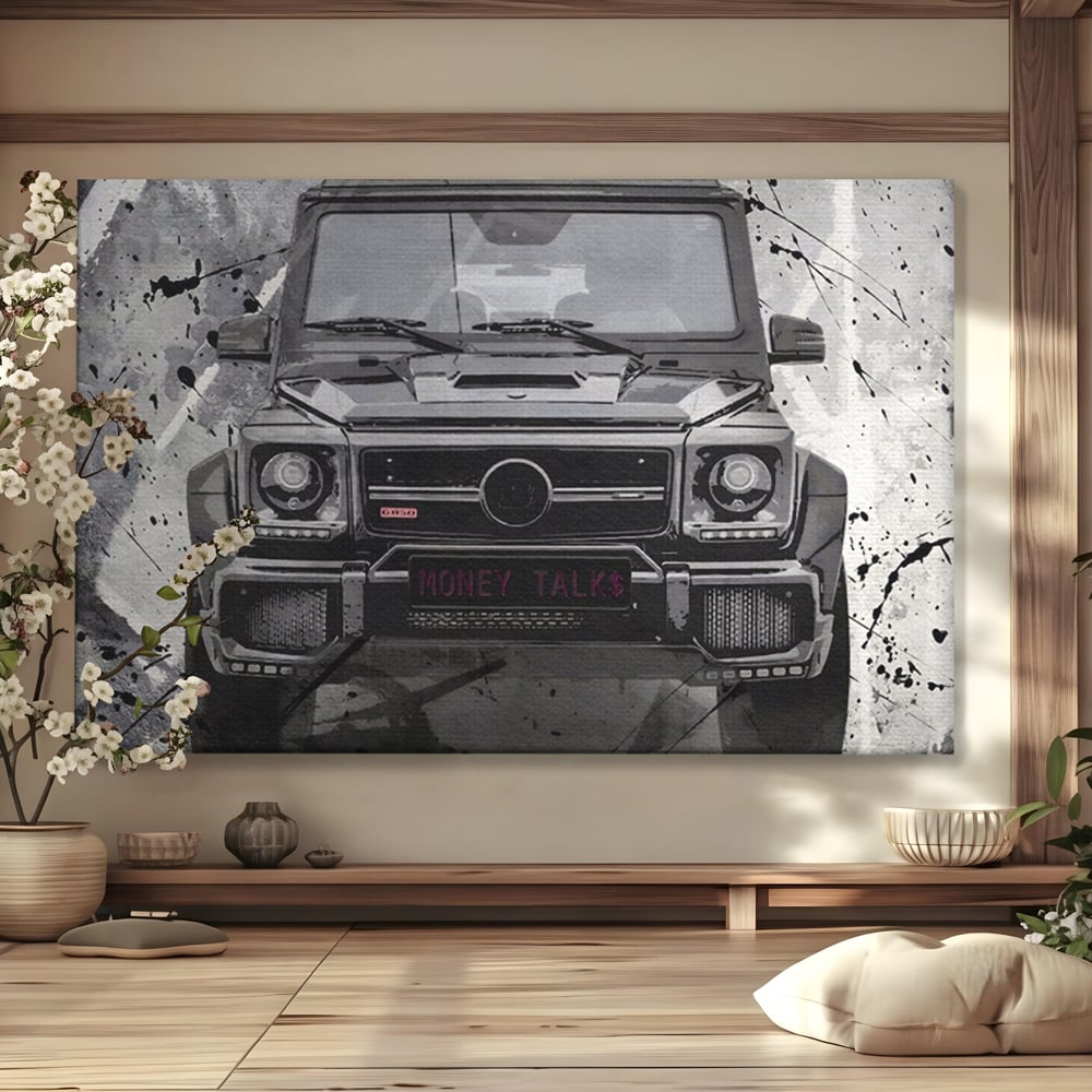 Tablou Canvas Premium LuxCanva® A1125, Money Talk , Mercedes, Succes, Alb, Negru