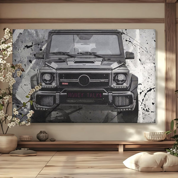 Tablou Canvas Premium LuxCanva® A1125, Money Talk , Mercedes, Succes, Alb, Negru
