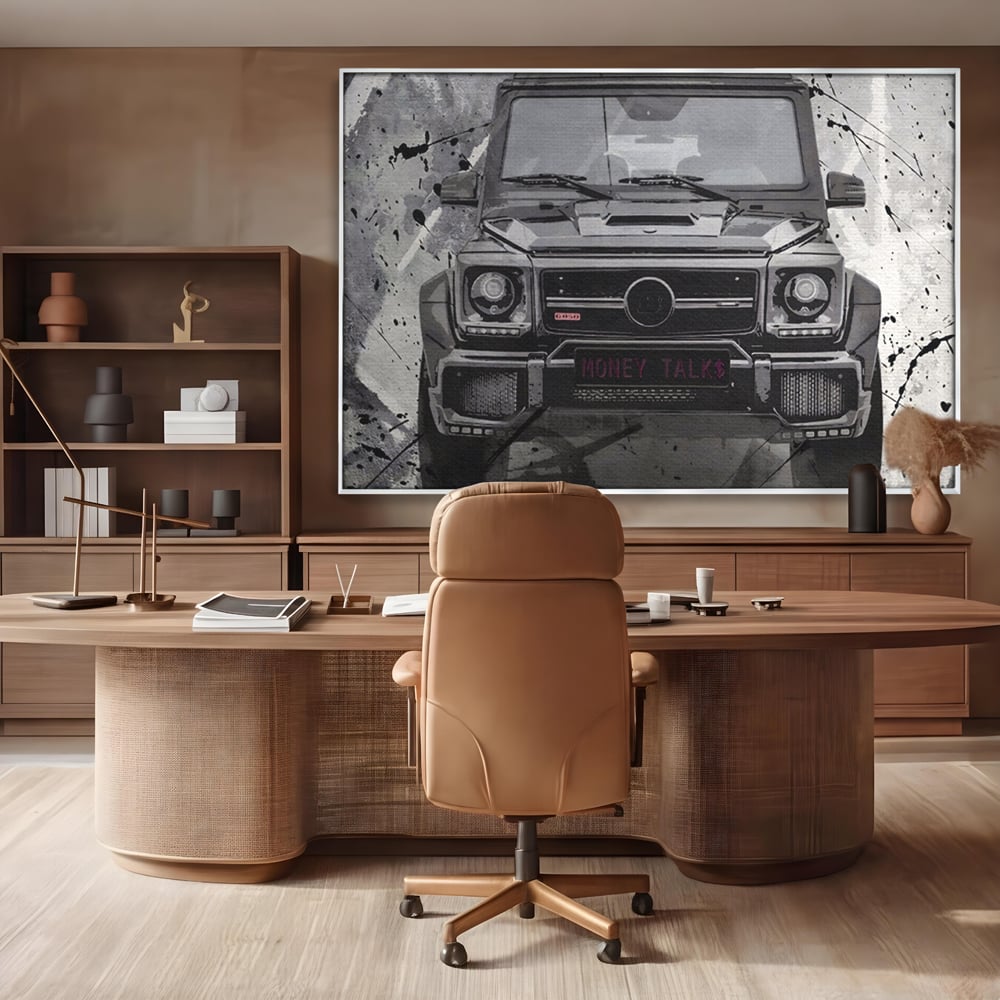 Leinwand Kunst Leinwand Premium LuxCanva® A1125, Money Talk , Mercedes, Erfolg, Weiß, Schwarz