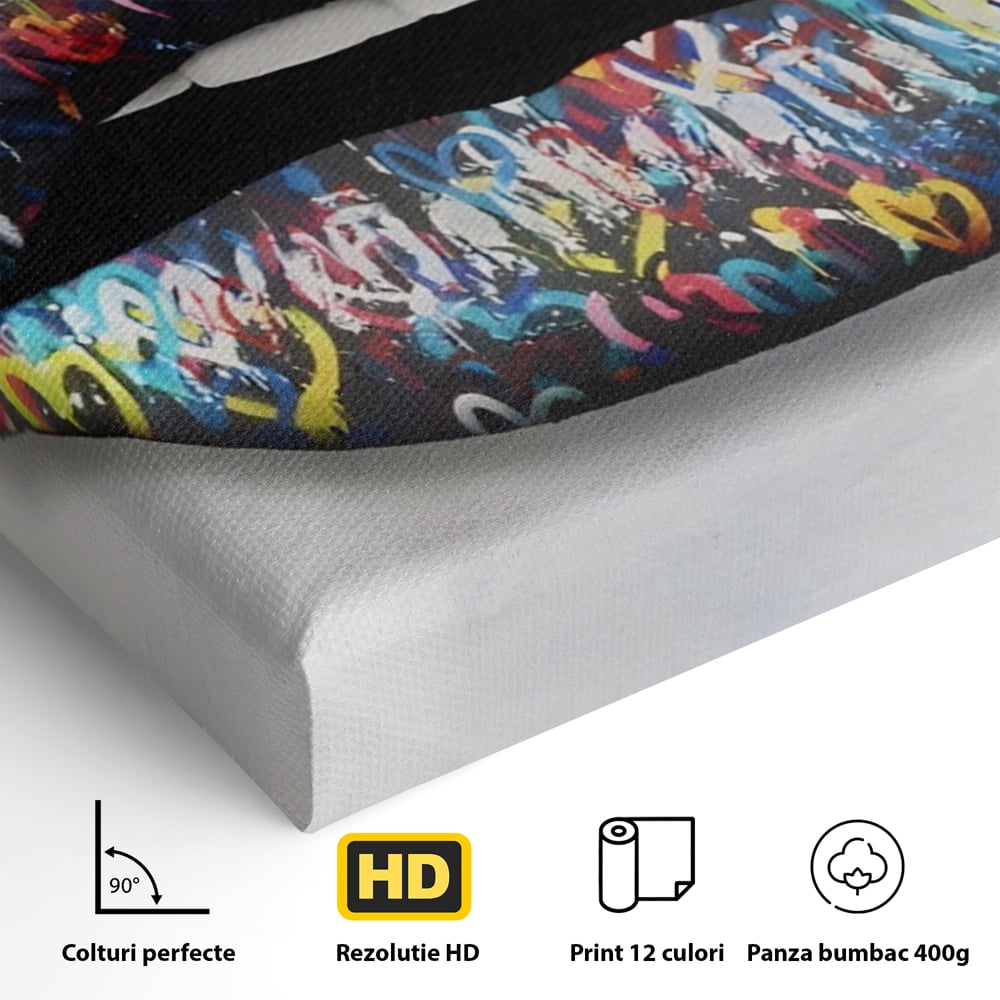 Tablou Canvas Premium LuxCanva® A1126, Black Lips ,  Buze, Inimi Colorate, Ruj Negru, Culori Vibrante