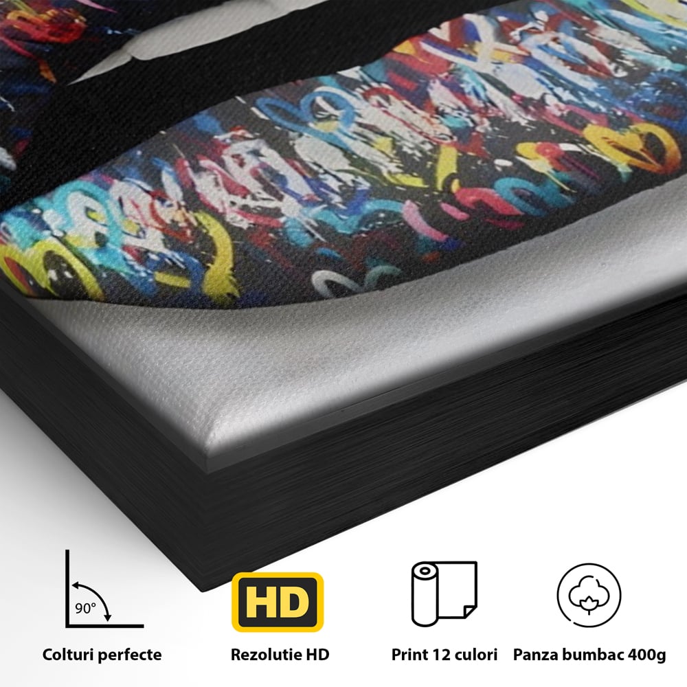 Tablou Canvas Premium LuxCanva® A1126, Black Lips ,  Buze, Inimi Colorate, Ruj Negru, Culori Vibrante