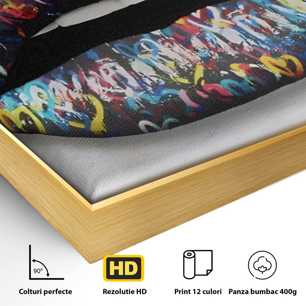 Tablou Canvas Premium LuxCanva® A1126, Black Lips ,  Buze, Inimi Colorate, Ruj Negru, Culori Vibrante