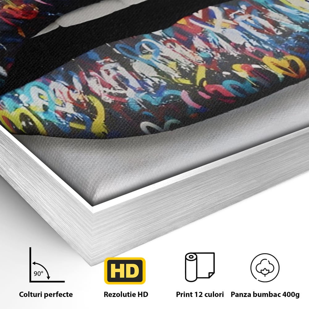 Tablou Canvas Premium LuxCanva® A1126, Black Lips ,  Buze, Inimi Colorate, Ruj Negru, Culori Vibrante