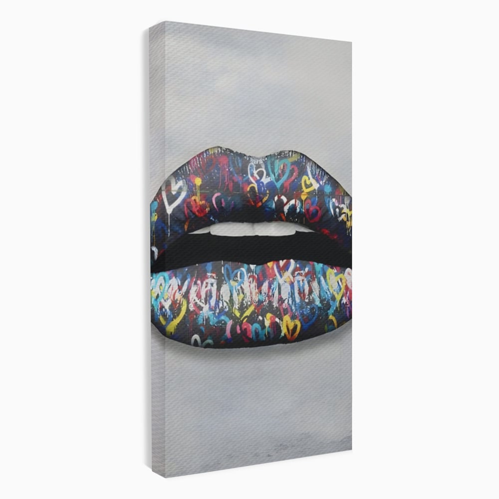 Tablou Canvas Premium LuxCanva® A1126, Black Lips ,  Buze, Inimi Colorate, Ruj Negru, Culori Vibrante