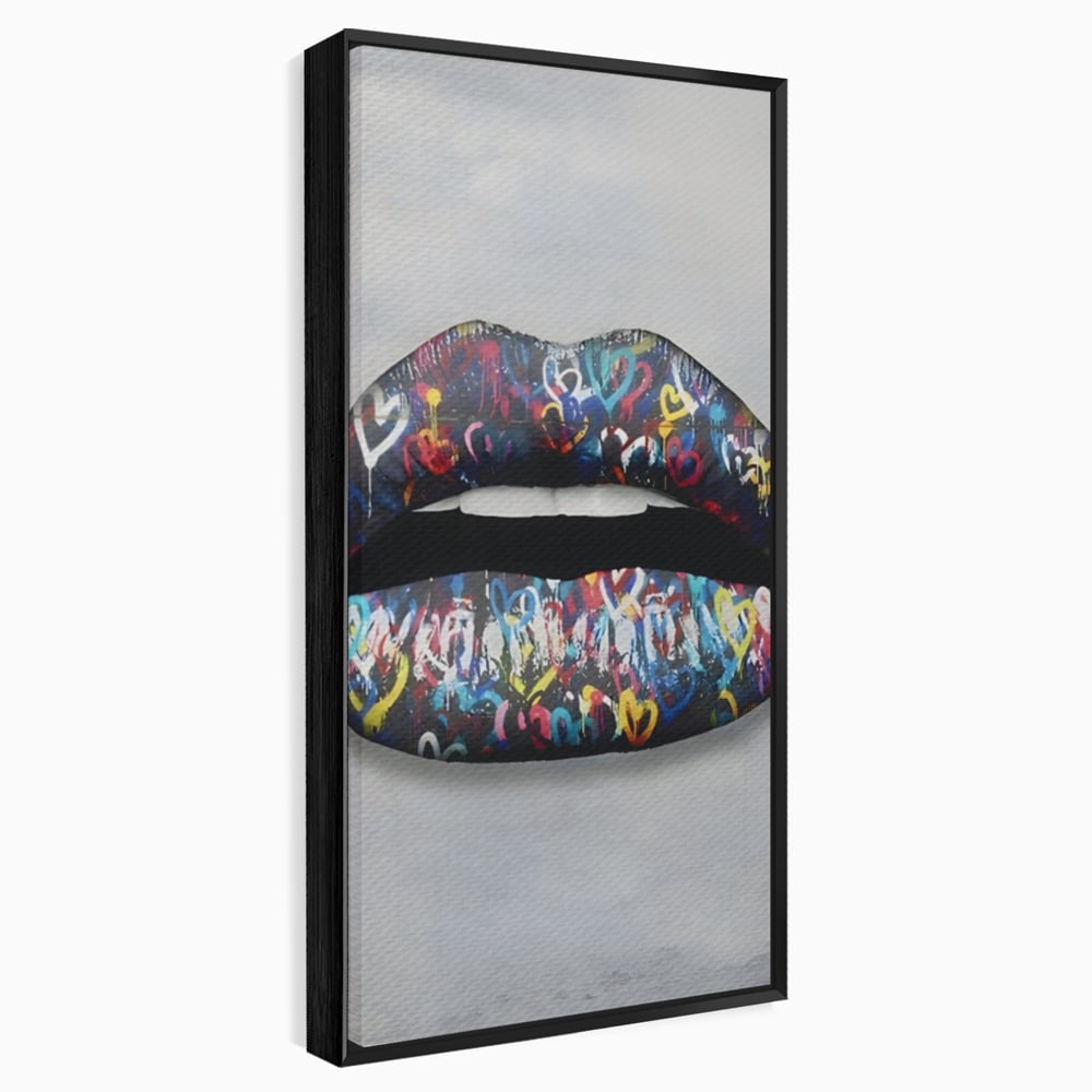Tablou Canvas Premium LuxCanva® A1126, Black Lips ,  Buze, Inimi Colorate, Ruj Negru, Culori Vibrante