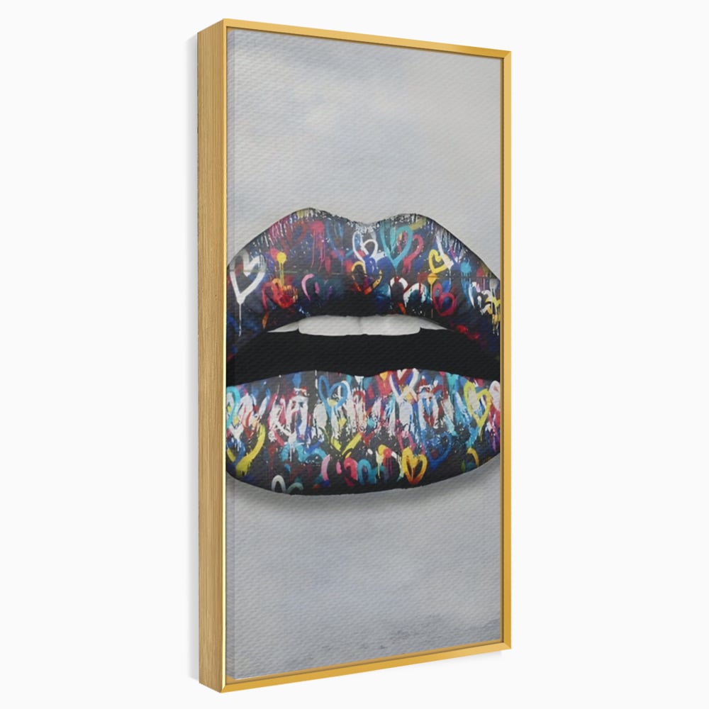 Tablou Canvas Premium LuxCanva® A1126, Black Lips ,  Buze, Inimi Colorate, Ruj Negru, Culori Vibrante
