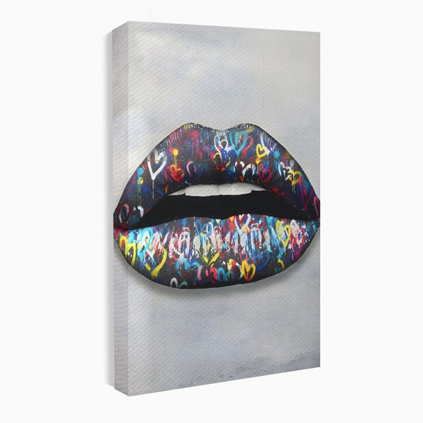 Tablou Canvas Premium LuxCanva® A1126, Black Lips ,  Buze, Inimi Colorate, Ruj Negru, Culori Vibrante