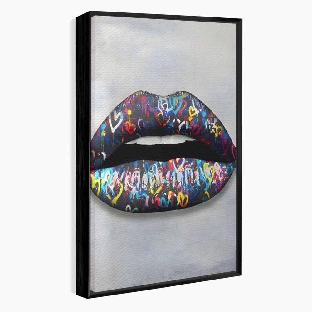 Tablou Canvas Premium LuxCanva® A1126, Black Lips ,  Buze, Inimi Colorate, Ruj Negru, Culori Vibrante
