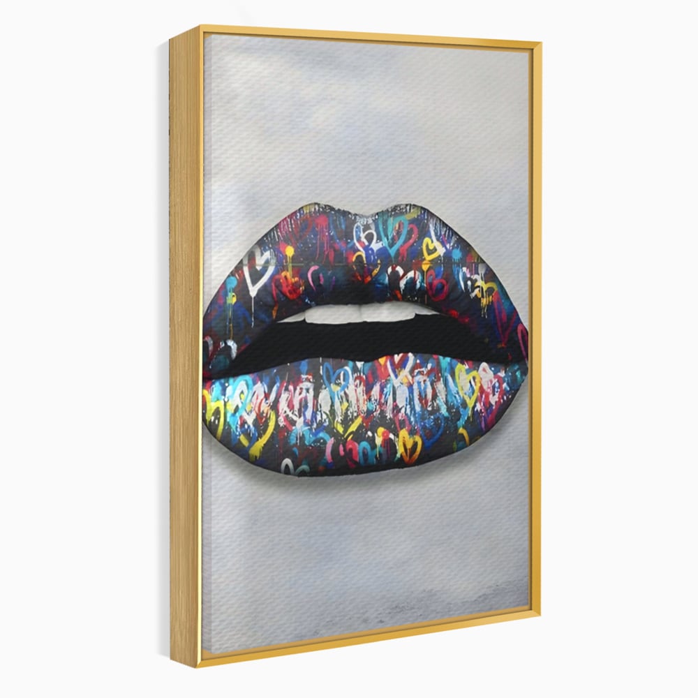 Tablou Canvas Premium LuxCanva® A1126, Black Lips ,  Buze, Inimi Colorate, Ruj Negru, Culori Vibrante