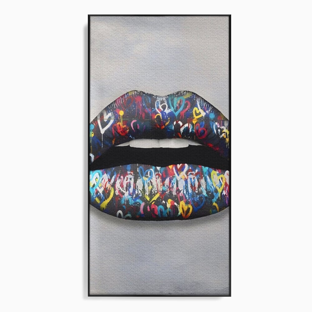 Tablou Canvas Premium LuxCanva® A1126, Black Lips ,  Buze, Inimi Colorate, Ruj Negru, Culori Vibrante
