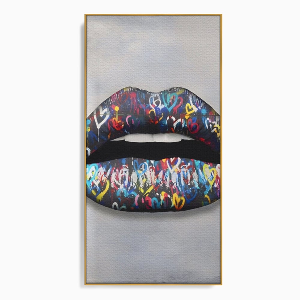 Tablou Canvas Premium LuxCanva® A1126, Black Lips ,  Buze, Inimi Colorate, Ruj Negru, Culori Vibrante