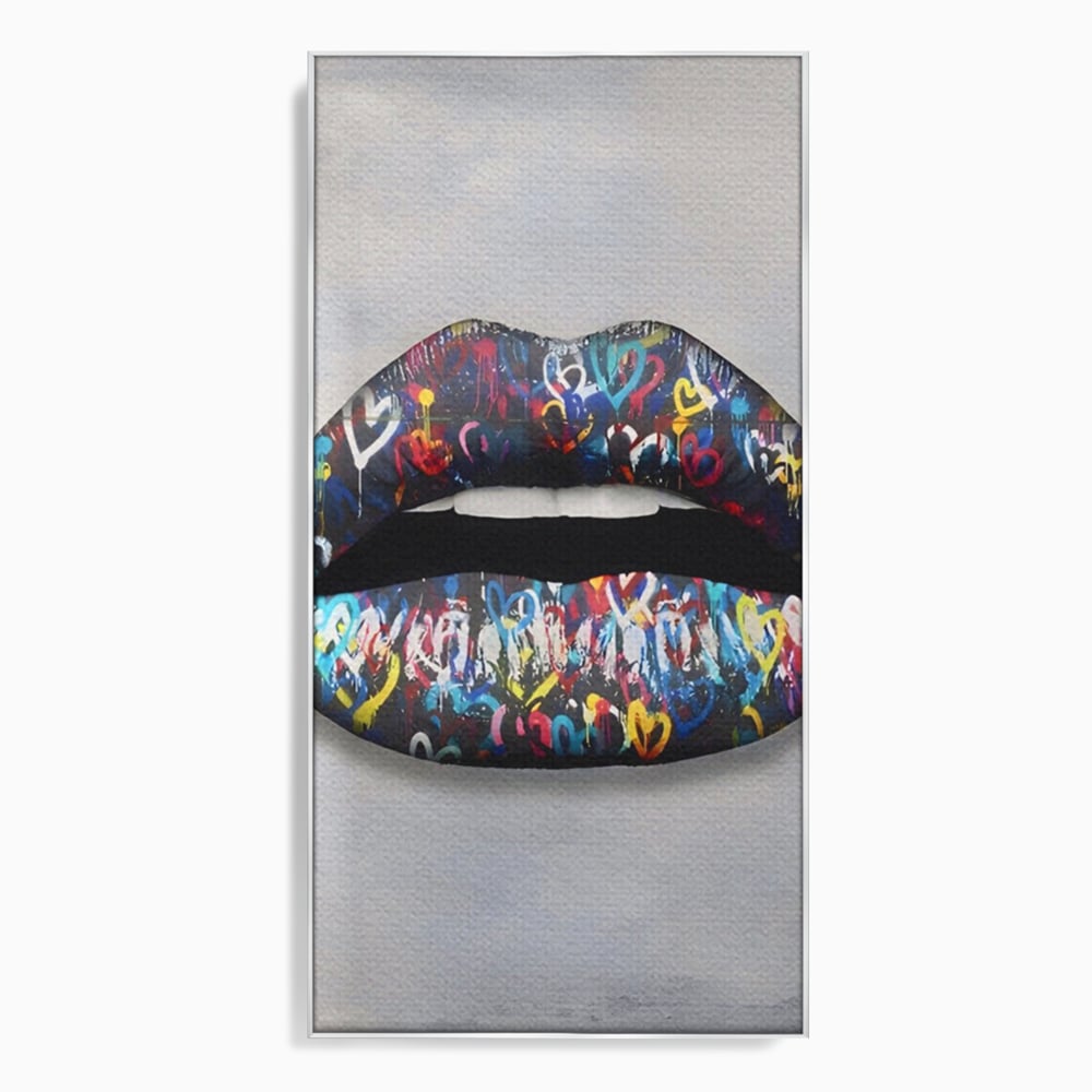 Tablou Canvas Premium LuxCanva® A1126, Black Lips ,  Buze, Inimi Colorate, Ruj Negru, Culori Vibrante