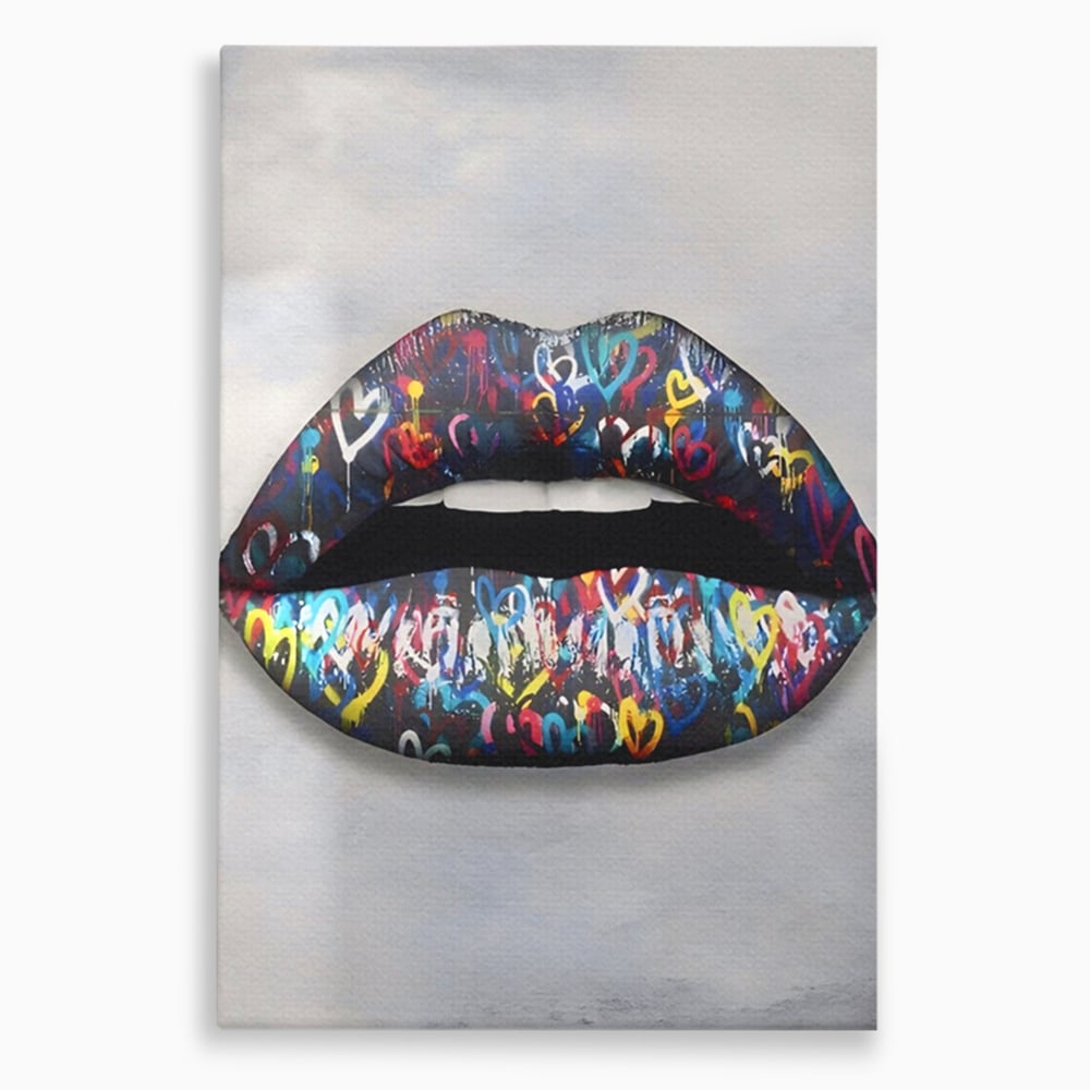 Tablou Canvas Premium LuxCanva® A1126, Black Lips ,  Buze, Inimi Colorate, Ruj Negru, Culori Vibrante