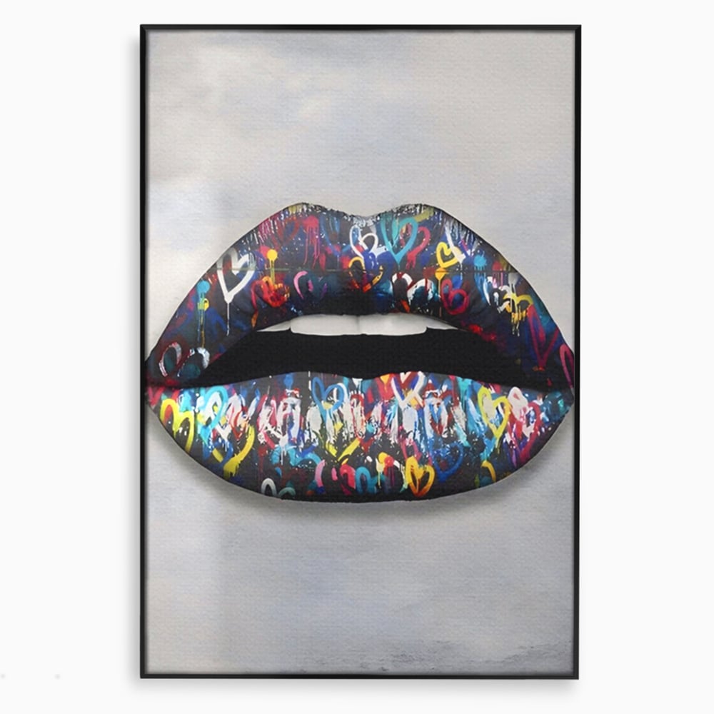 Tablou Canvas Premium LuxCanva® A1126, Black Lips ,  Buze, Inimi Colorate, Ruj Negru, Culori Vibrante