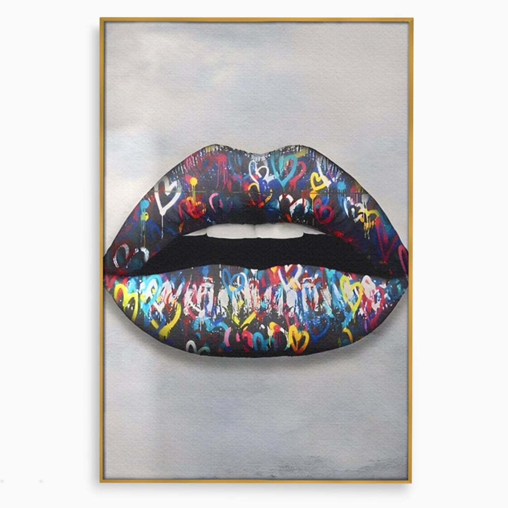 Tablou Canvas Premium LuxCanva® A1126, Black Lips ,  Buze, Inimi Colorate, Ruj Negru, Culori Vibrante