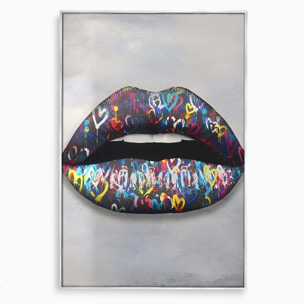 Tablou Canvas Premium LuxCanva® A1126, Black Lips ,  Buze, Inimi Colorate, Ruj Negru, Culori Vibrante