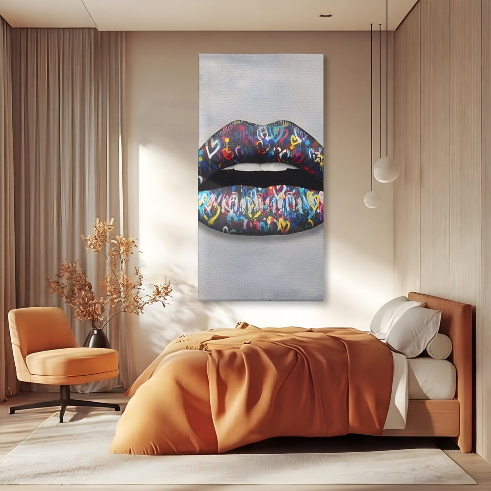 Tablou Canvas Premium LuxCanva® A1126, Black Lips ,  Buze, Inimi Colorate, Ruj Negru, Culori Vibrante