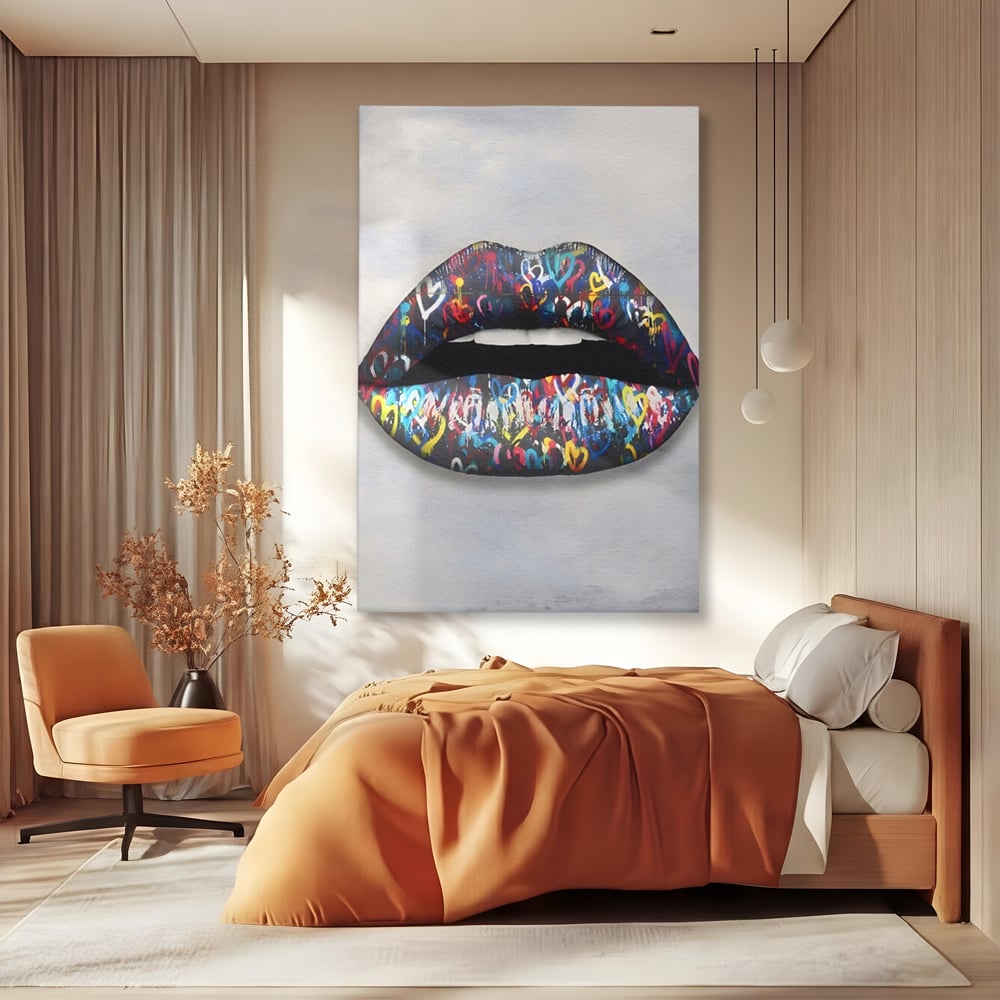 Tablou Canvas Premium LuxCanva® A1126, Black Lips ,  Buze, Inimi Colorate, Ruj Negru, Culori Vibrante