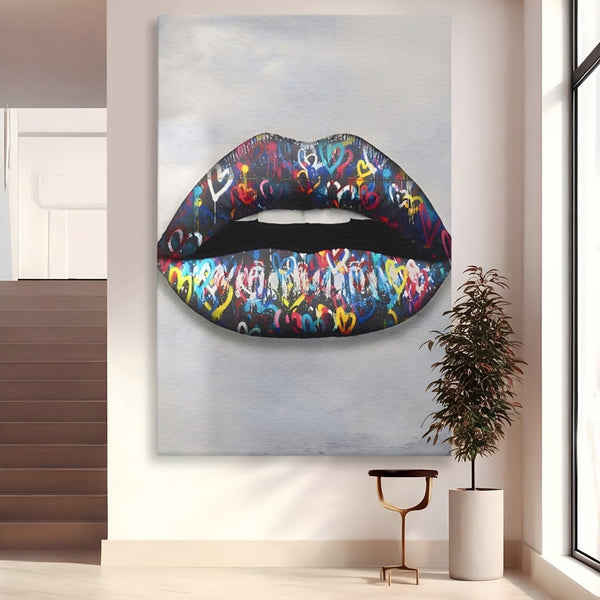 Tablou Canvas Premium LuxCanva® A1126, Black Lips ,  Buze, Inimi Colorate, Ruj Negru, Culori Vibrante