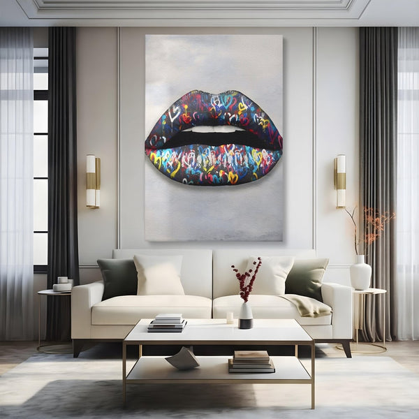 Tablou Canvas Premium LuxCanva® A1126, Black Lips ,  Buze, Inimi Colorate, Ruj Negru, Culori Vibrante