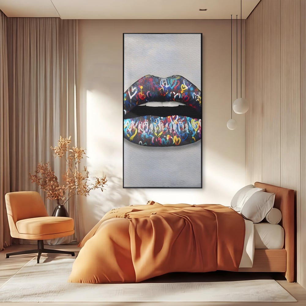 Tablou Canvas Premium LuxCanva® A1126, Black Lips ,  Buze, Inimi Colorate, Ruj Negru, Culori Vibrante