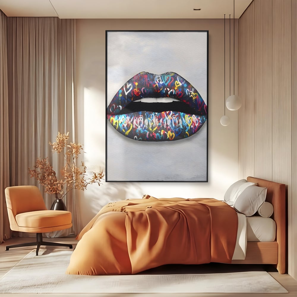 Tablou Canvas Premium LuxCanva® A1126, Black Lips ,  Buze, Inimi Colorate, Ruj Negru, Culori Vibrante