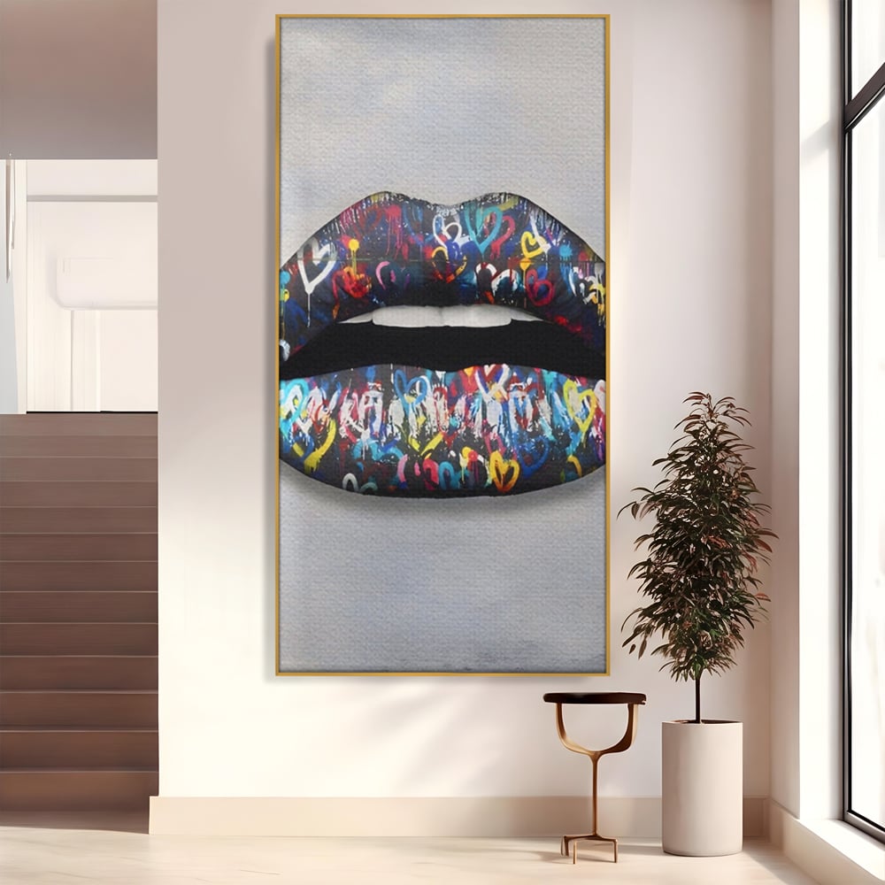Tablou Canvas Premium LuxCanva® A1126, Black Lips ,  Buze, Inimi Colorate, Ruj Negru, Culori Vibrante