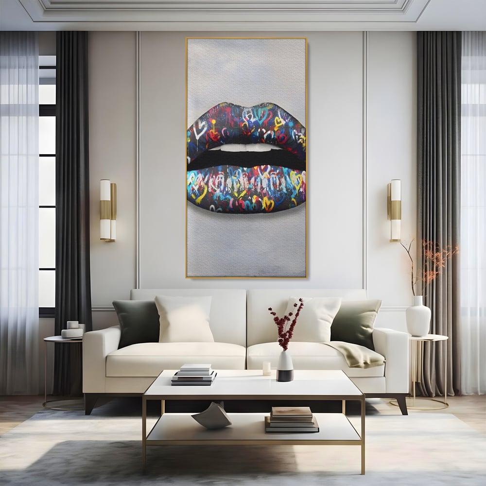 Tablou Canvas Premium LuxCanva® A1126, Black Lips ,  Buze, Inimi Colorate, Ruj Negru, Culori Vibrante