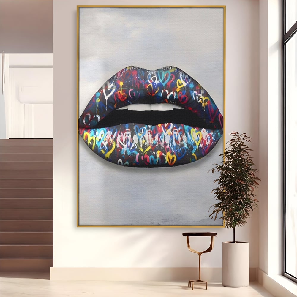 Tablou Canvas Premium LuxCanva® A1126, Black Lips ,  Buze, Inimi Colorate, Ruj Negru, Culori Vibrante