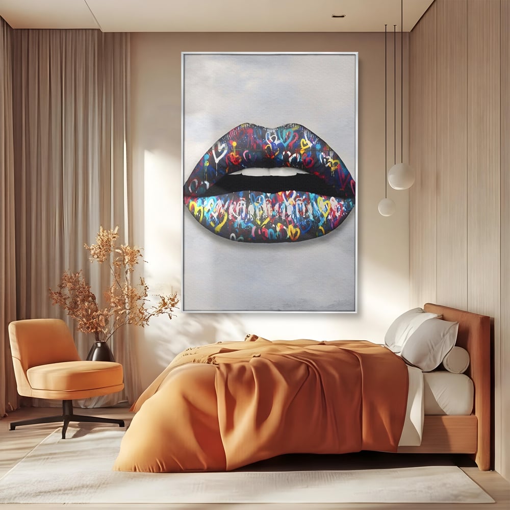 Tablou Canvas Premium LuxCanva® A1126, Black Lips ,  Buze, Inimi Colorate, Ruj Negru, Culori Vibrante