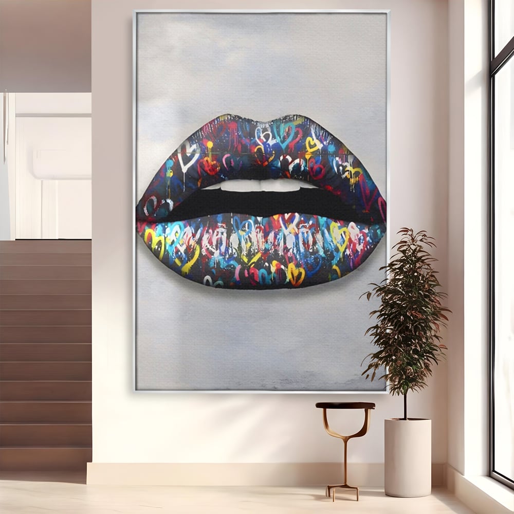 Tablou Canvas Premium LuxCanva® A1126, Black Lips ,  Buze, Inimi Colorate, Ruj Negru, Culori Vibrante